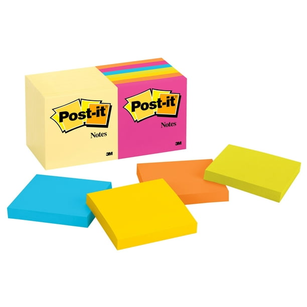 Postit Notes Value Pack, 3"x 3", Yellow and Brights, 14 Pads