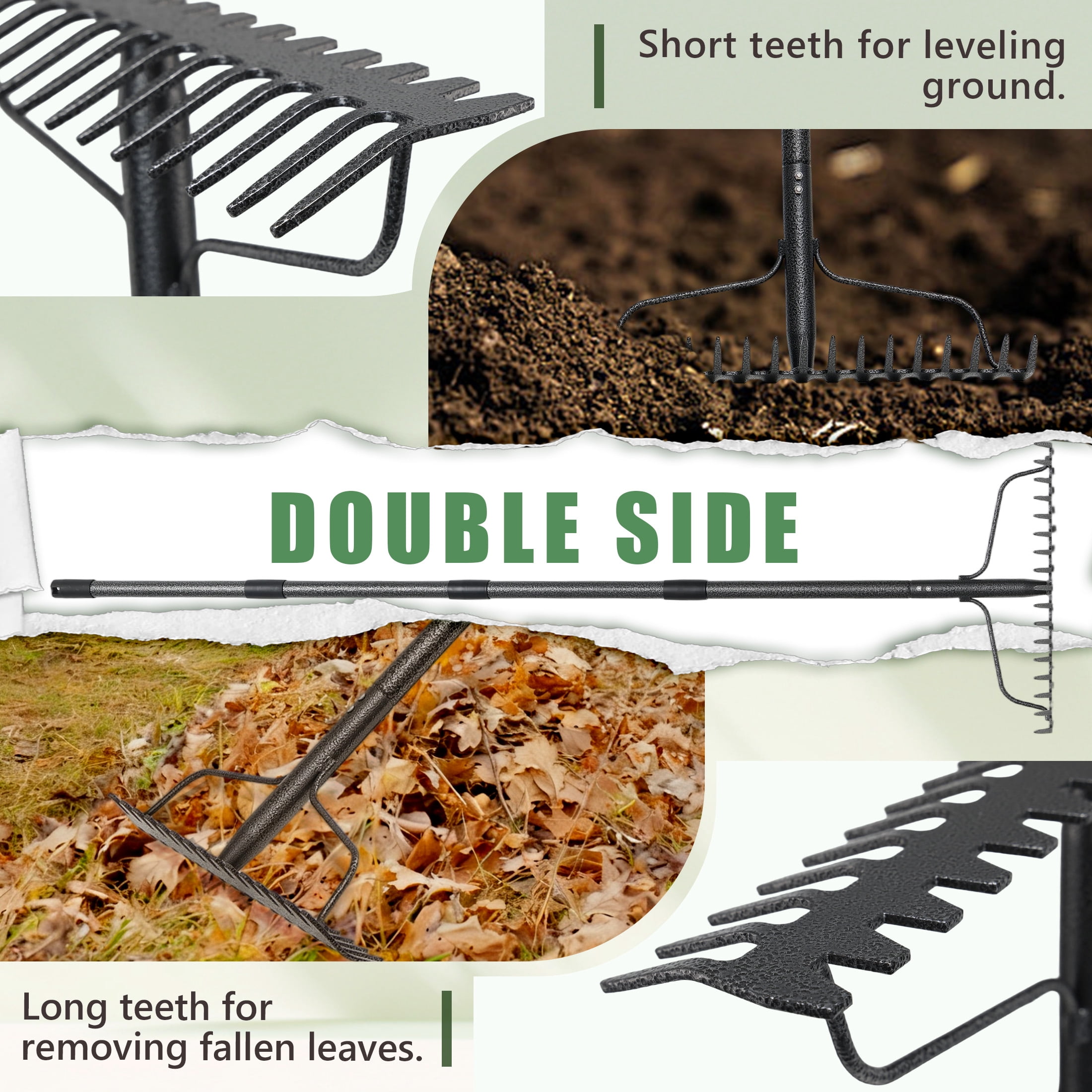 FENHRTVM Thatch Rake , 78in Adjustable Garden Rake , Heavy Duty Rakes for Lawns, Gathering Leaf Loosening Soil, Black