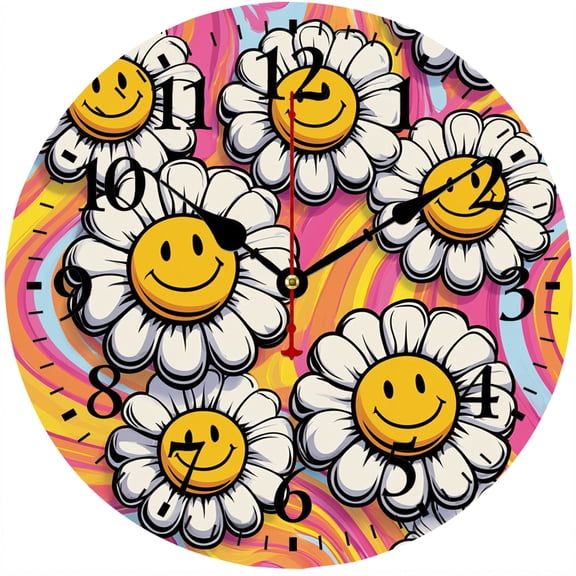 CozyHour 9.84 Inch Flower Wall Clock, Cute Smiley Daisy Decorative Clock, Battery Operated Round Analog Clock with Easy to Read Numbers, Colorful Floral Decor for Bedroom Living Room Kitchen Office