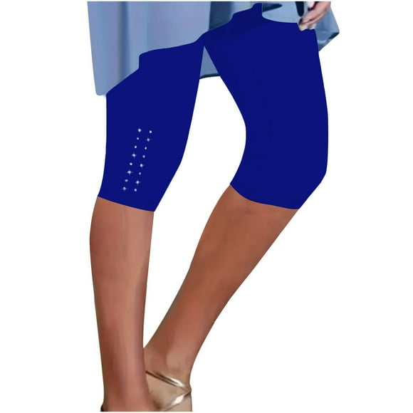 Htigea Summer Capris for Women Solid High Waisted Workout Yoga Leggings Summer Cropped Pant Soft Cozy Milk Silk Home Short Pants Blue,XXXL