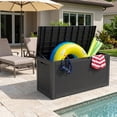 thumbnail image 6 of PATIOEASY 100 Gallon Lockable Resin Deck Box, Waterproof&Outdoor Toys Storage Box for Outdoor Cushion Storage and Outdoor Delivery Storage, Stylish Outdoor Bench-Black, 6 of 7