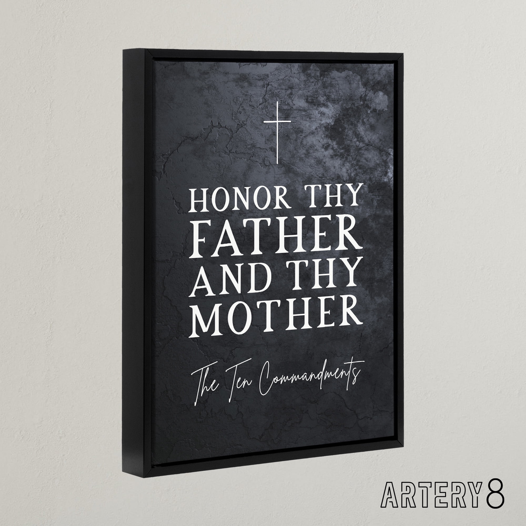 Ten Commandments Honor Parents Bible Quote Black Framed Canvas Art Print 12X16"