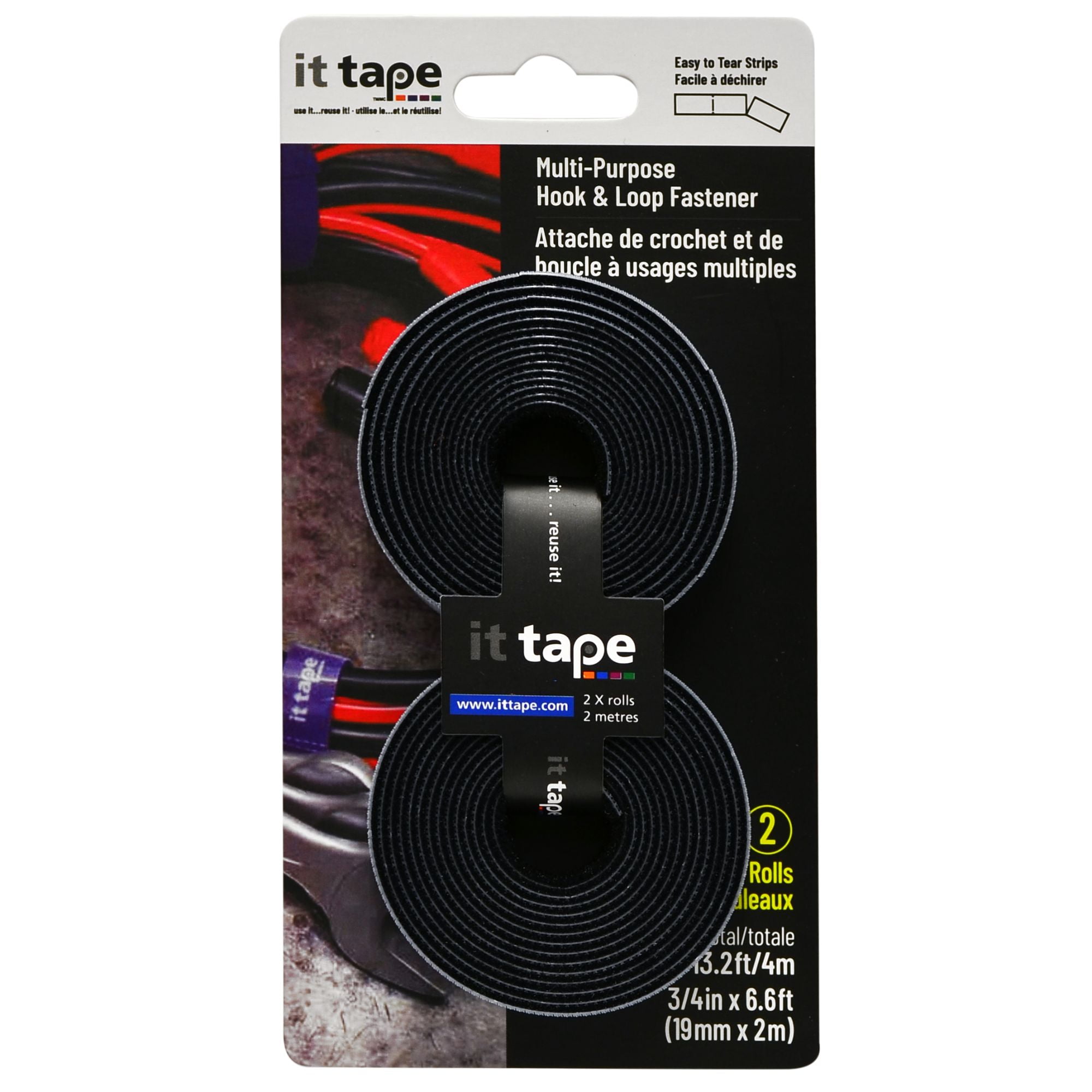 IT Tape MultiPurpose Fastener TwoPack Roll ¾ inch x 2 Meter, Black