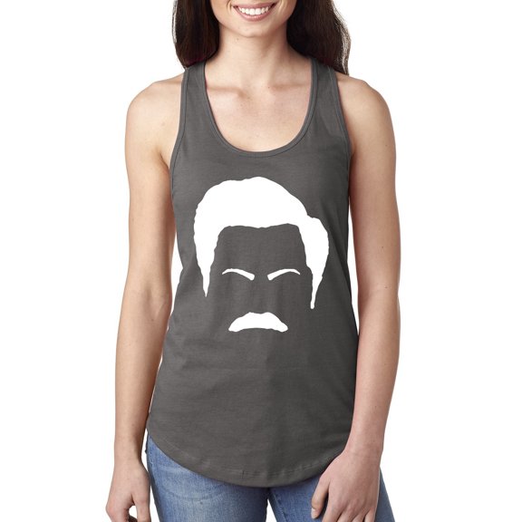 Wild Bobby, White Parks and Rec Fans Ron Swanson Mustache Face Silhouette, Pop Culture, Women Racerback Tank Top, Dark Grey, X-Large