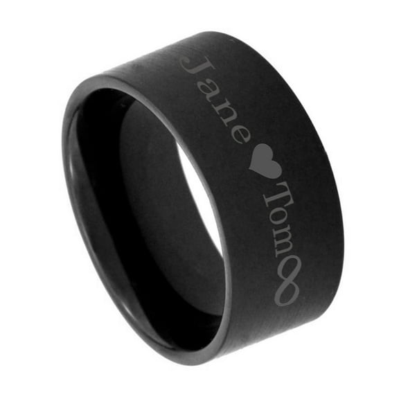 Free Engraving Men's Personalized Outside Inside Engraving Tungsten Carbide Wedding Band Ring 12mm Flat Wide Bulky Black Ring