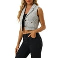 thumbnail image 4 of INSPIRE CHIC Women's Tweed Vest Notched Lapel Collar Sleeveless Vintage Plaid Crop Waistcoat, 4 of 5