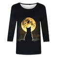 thumbnail image 3 of Uootdi Womens Halloween Black Cats Full Moon Funny Animal Printed Long Sleeve Sweater Crew Neck Sweatshirt Fall Pullover Black Womens Tops, 3 of 4