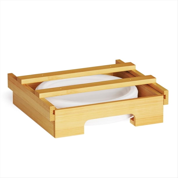 Dispensador de Platos de Papel de Bambú de 9/10 Pulgadas - Soporte Debajo del Gabinete y Encimera para Carritos de Cocina para Platos Universal A