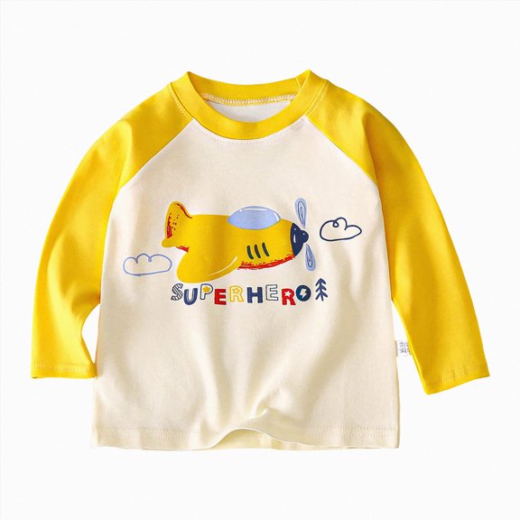 WUANDIXFA Baby Boy Shirt Boys Fashion Boys Long Sleeve Tops Comfortable Soft Warm Fashionable Cute Cartoon Prints Kids Long Sleeves,Yellow,7-8 Years