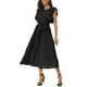 thumbnail image 4 of Vestido midi casual sin mangas con volantes para mujer Inspire Chic, cuello redondo, plisado, fluido, con cinturón, talla XL, negro, 4 of 6