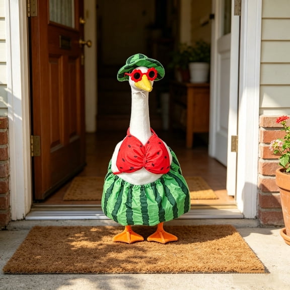AuroraX Porch Goose Clothes Set 23" 17 19 inch Goose Outfit for Plastic Goose Set Summer Funny Watermelon Pattern Outdoor Lawn Garden Decor Porch Goose Accessories