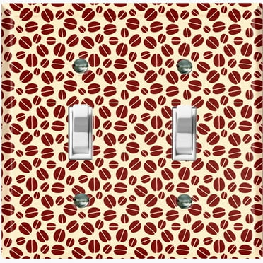 Metal Light Switch Wall Plate Outlet Cover (Coffee Beans Pattern Beige Cream - Double Toggle)