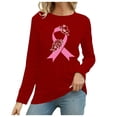 thumbnail image 1 of MKLEKYY Hauts Peplum pour Femmes T-Shirt Décontracté Col Rond Mois de Prévention du Cancer Mois de Sensibilisation Internationale Imprimé Manches Longues, 1 of 3