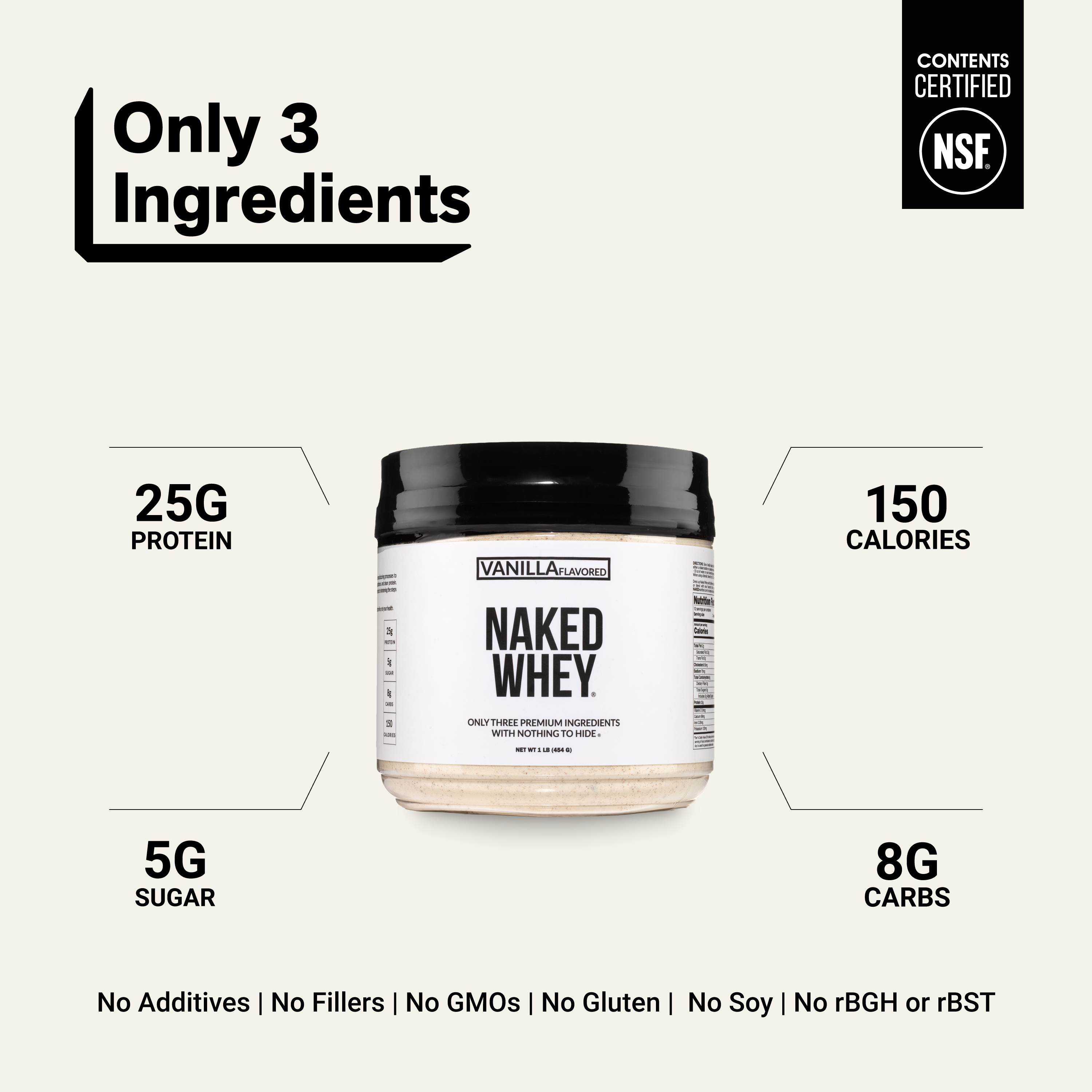 Naked Nutrition Grass Fed Whey Protein Powder, Vanilla, 1 lb photo 3