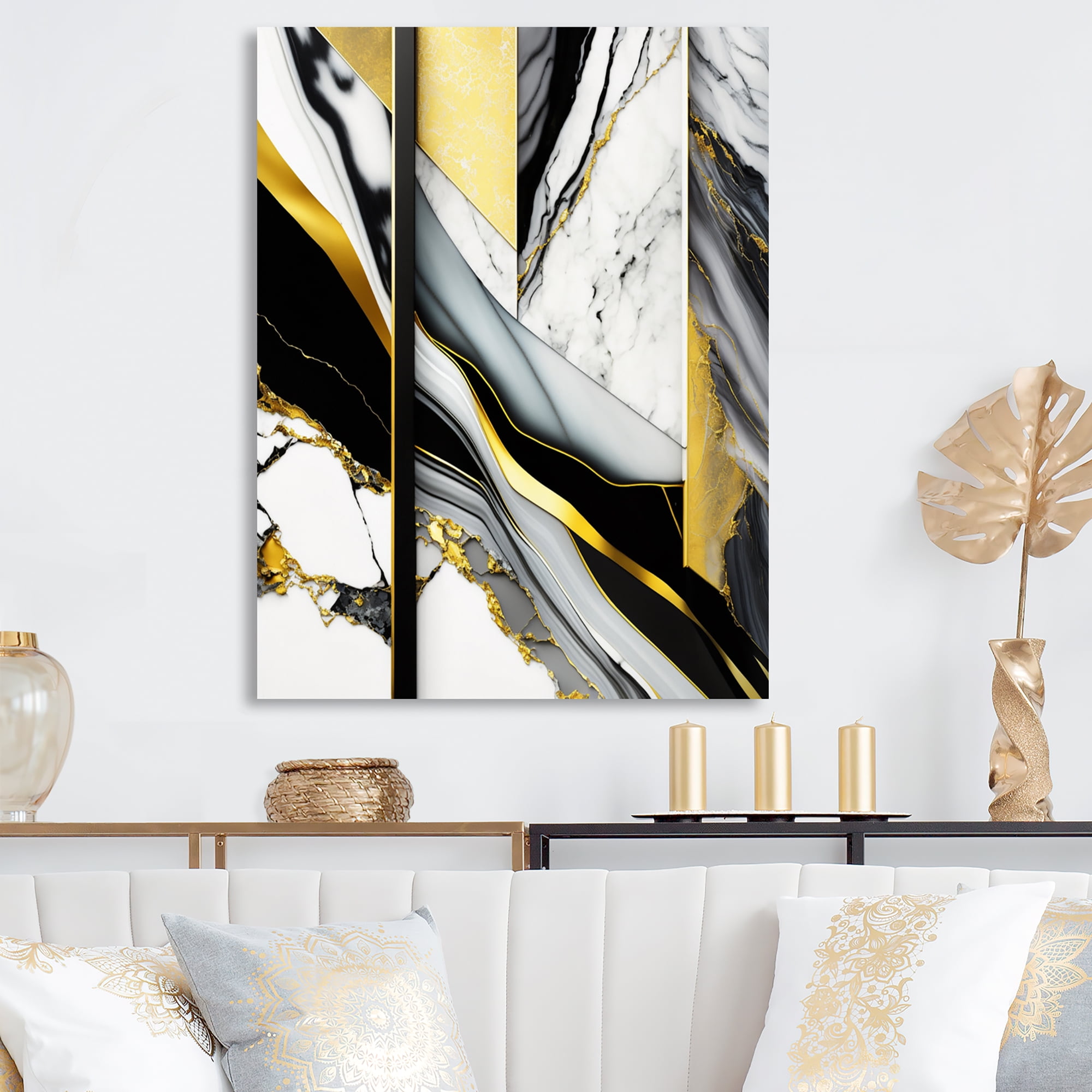 Designart Abstract Geode Geometric Marble Grey II Canvas Wall Art