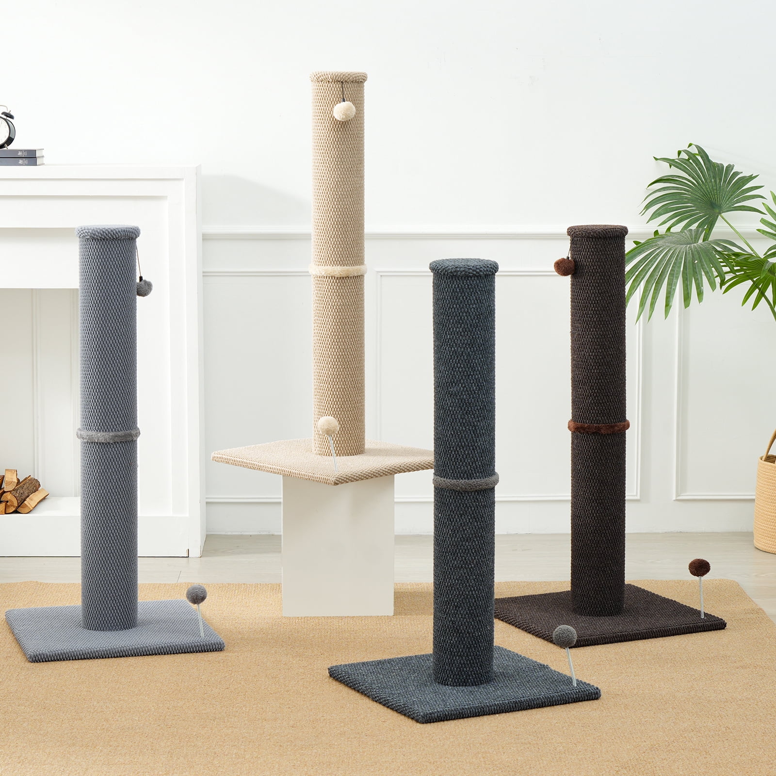 Cat Craft 41.73 ” Beige Faux Fur Large Cat Scratching Post with Replaceable Toys and Sturdy Base