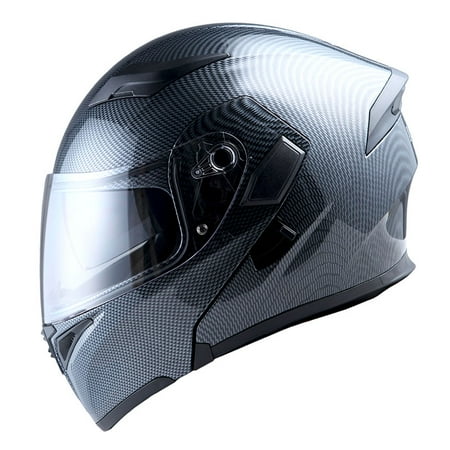 - 1Storm Motorcycle Street Bike Modular Flip up Dual Visor Full Face Helmet Carbon Fiber Black