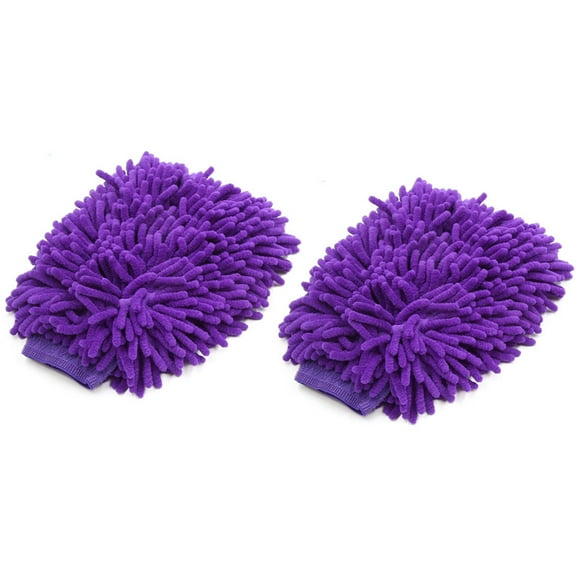 Unique Bargains 2Pcs Purple Dual Sided Microfiber Chenille Mitt Car Washing Cleaning Glove