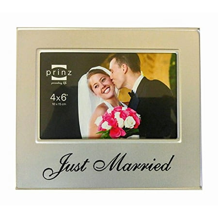 Just Add Photos - Metal Standing Picture Frame, 6 by 4-Inch, w/ Just Married Saying - Silver (1)