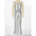 thumbnail image 5 of CHICTRY Kids Girls Allover Sequins Bell Bottom Bodysuit Halloween Carnival Outfit Jumpsuit Silver 8, 5 of 7