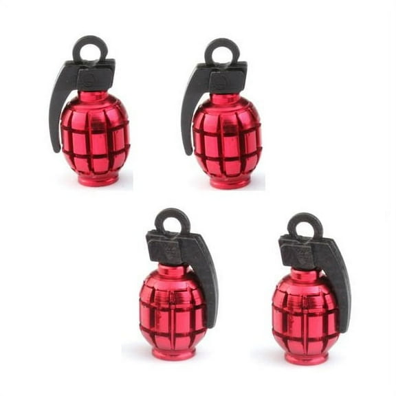 4x Grenade Shape Car Tire Valve Stem Cap Covers Screw-On Air Metal Aluminum Red