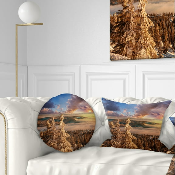 Designart Beautiful Jungle with Fog At Sunset - Landscape Printed Throw Pillow - 12x20