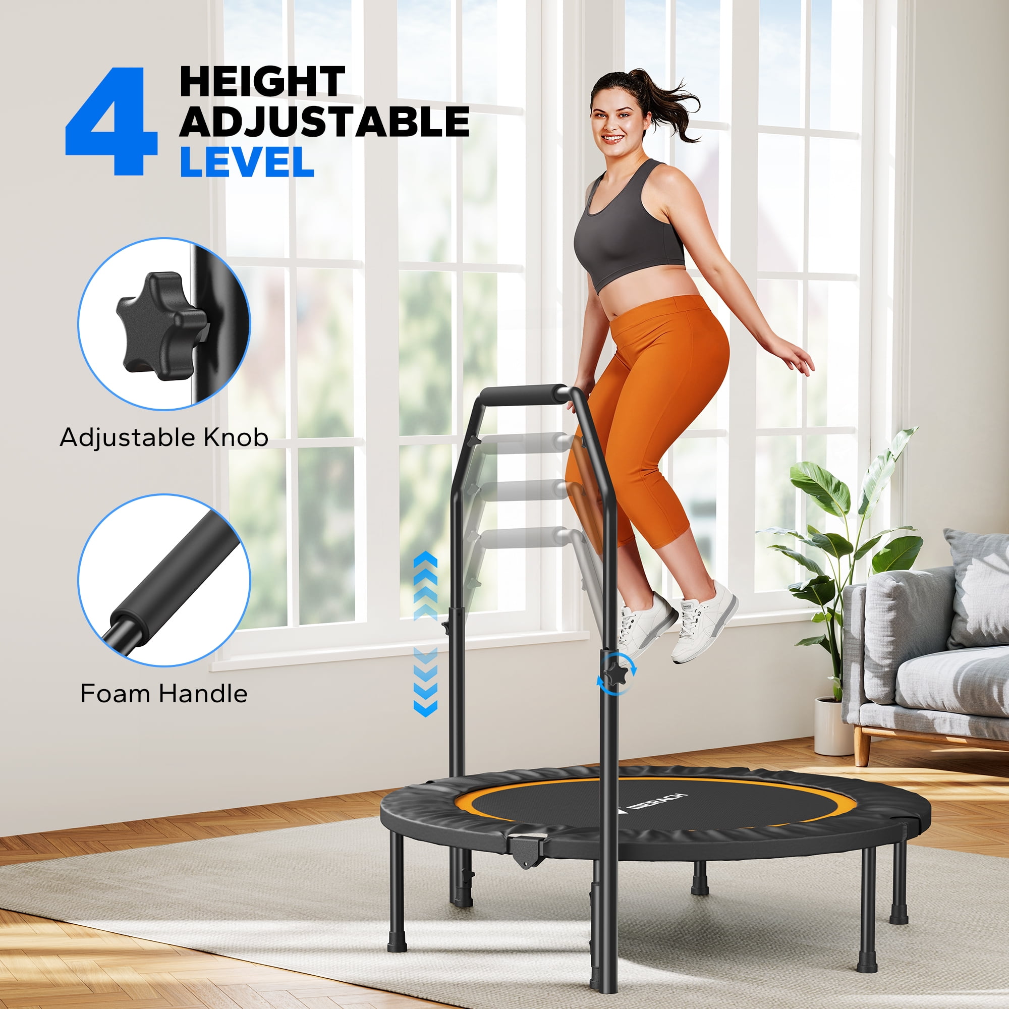 MERACH 40" Mini Trampoline with Handle, Indoor Outdoor Foldable Fitness Rebounder, Round Small Trampoline Gift for Kids Adults, 330 lbs Capacity