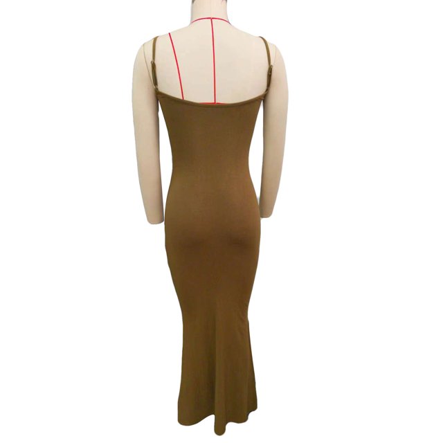 Vestido de tirantes de espagueti de punto acanalado vestido de tirantes de espagueti de mujer con envoltura en la cadera Vestido sin mangas de moda Amigable con la piel Ajuste ANGGREK Otros