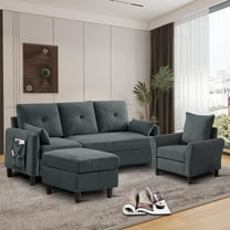 Pingliang Home Sofa Set, Convertible Sectional Sofa & Accent Chair,3 Seat L-Shaped Couch with Reversible Storage Ottoman&Side Pocket, Furniture Set for Living Room Office Apt