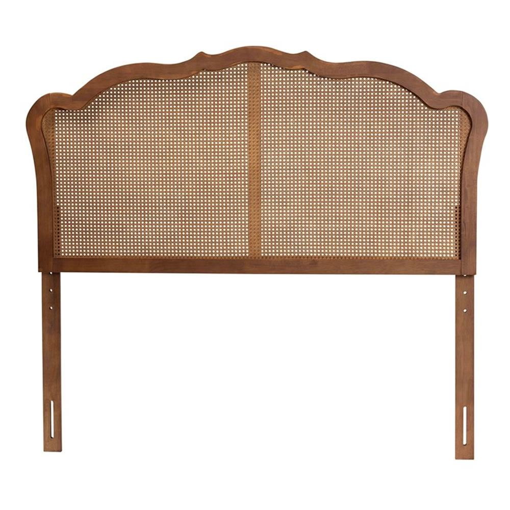 Baxton Studio Leandra Wood & Rattan Queen Size Headboard in Ash Walnut