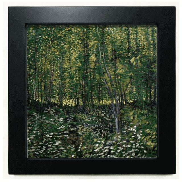 Tree Forest Flower Landscape Illustration Black Square Frame Picture Wall Tabletop