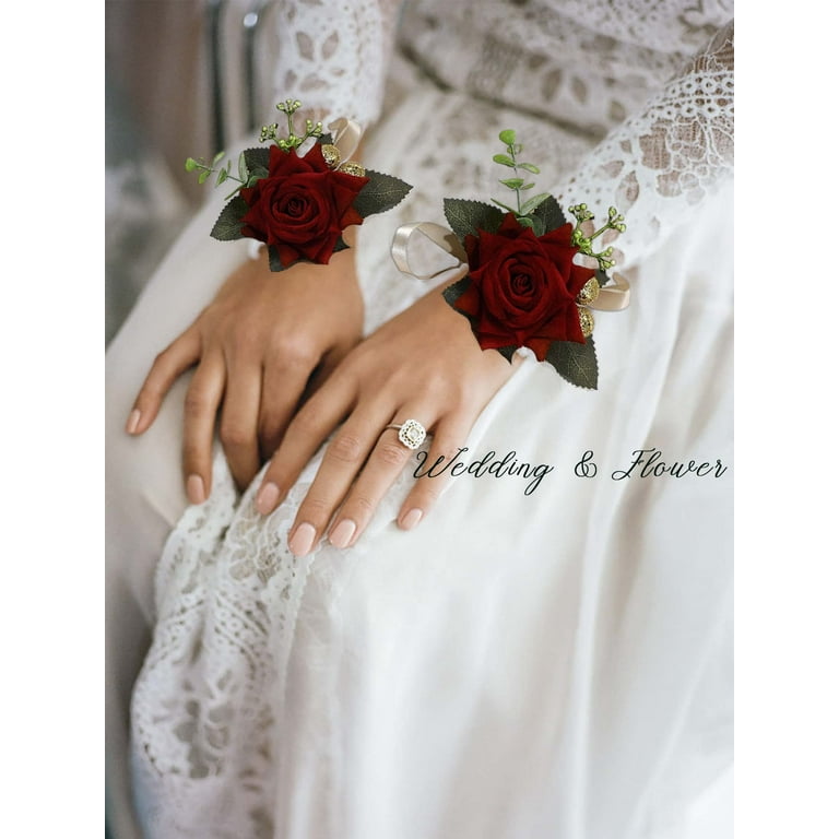 Latious Wedding Bride Wrist Corsage Red Bridal Rose Wrist Flower  Bridesmaids Hand Floral Decor Flowergirl Prom Party Accessories for Women  and Girls