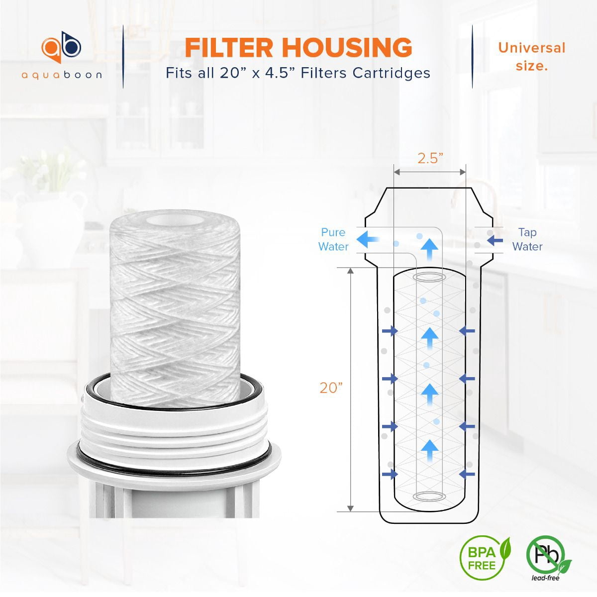 Aquaboon 5 Micron 20" x 2.5" String Wound Sediment Water Filter Cartridge | Universal Replacement for Any 20 inch RO Unit | Compatible with 101-230, PD-5-20, AP110-2C, P5-20, CFS124-C20, 25-Pack