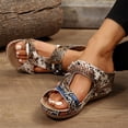 thumbnail image 4 of IEMIEMIEM Women's Leather Flowers Wedge Sandals 2026 Summer Round Toe Fish Mouth Slip-On Arch Support Sandals Comfort Non Slip Beach Parties Bohemian Slippers Snake Pattern 7.5 Wide, 4 of 6