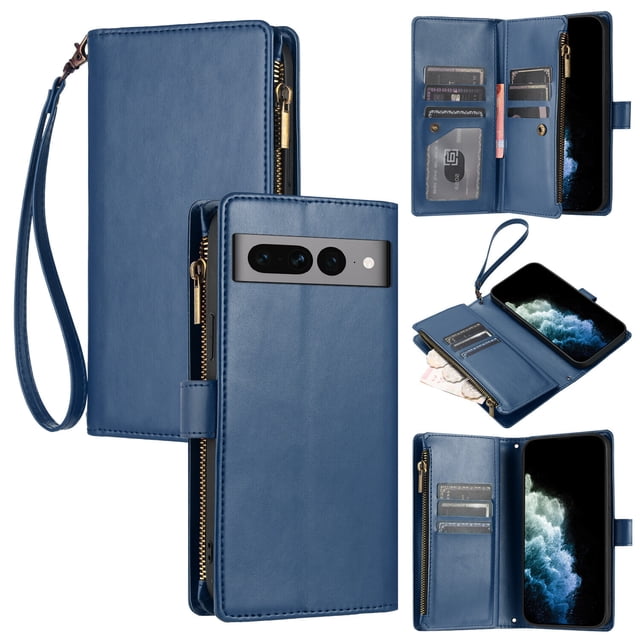 Compatible with Google Pixel 7 Pro Wallet Case Premium Zipper Large Space Flip PU Leather Cover