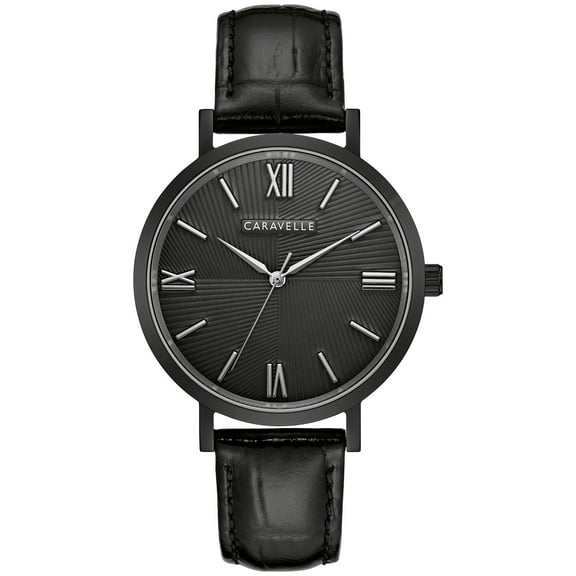 Caravelle by Bulova Men's Black Leather Strap Watch 45A148