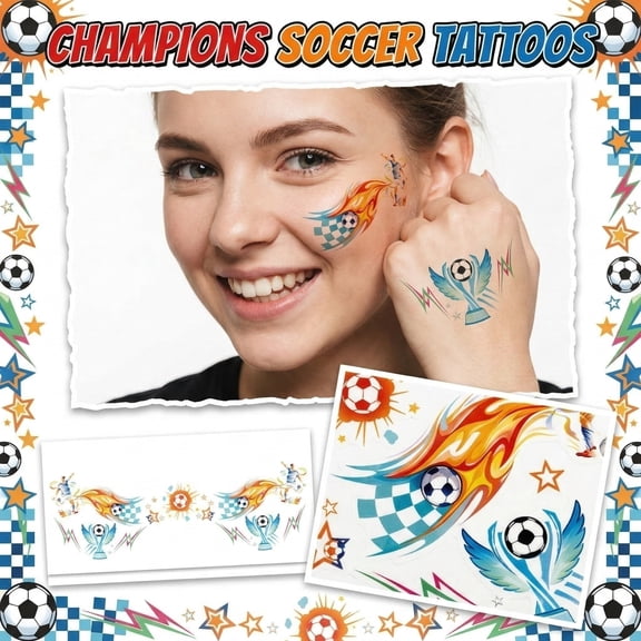 Birthday Stickers, Favors for All Ages, Football Party Favors, Sports Party Favors, 9X3 in Temporary Tattoos, All Ages' Party Supplies, Soccer Birthday Party decorations, Various tones, 1