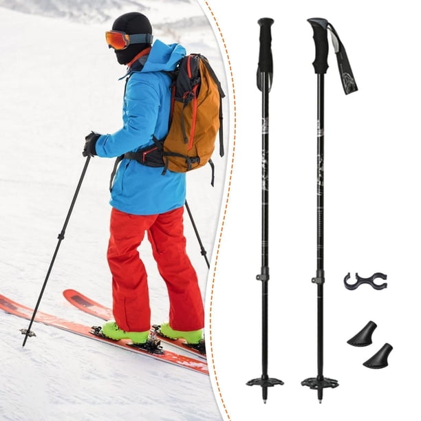 2 Piezas Bastón Esquí Telescópico Ajustable Aluminio Seguro Empuñadura Ergonómica con Cierre Externo Apropiado para Niños Adultos Viaje de Invierno Pa negro