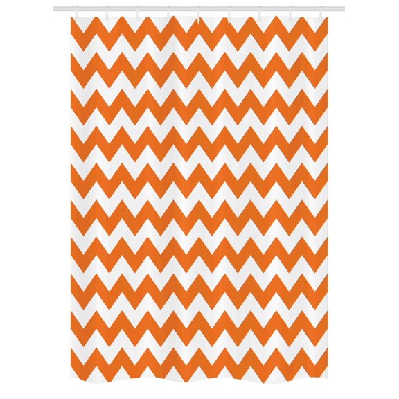 Chevron Stall Shower Curtain, Halloween Pumpkin Color Chevron Traditional Holidays Autumn Season Celebrate, Fabric Bathroom Set with Hooks, 54W X 78L Inches, Orange White, by Ambesonne