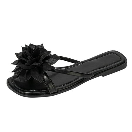

Women S Sandals Fashion Flat Toe Flower Decorative Waterproof Sandals For Women Black Size 8.5