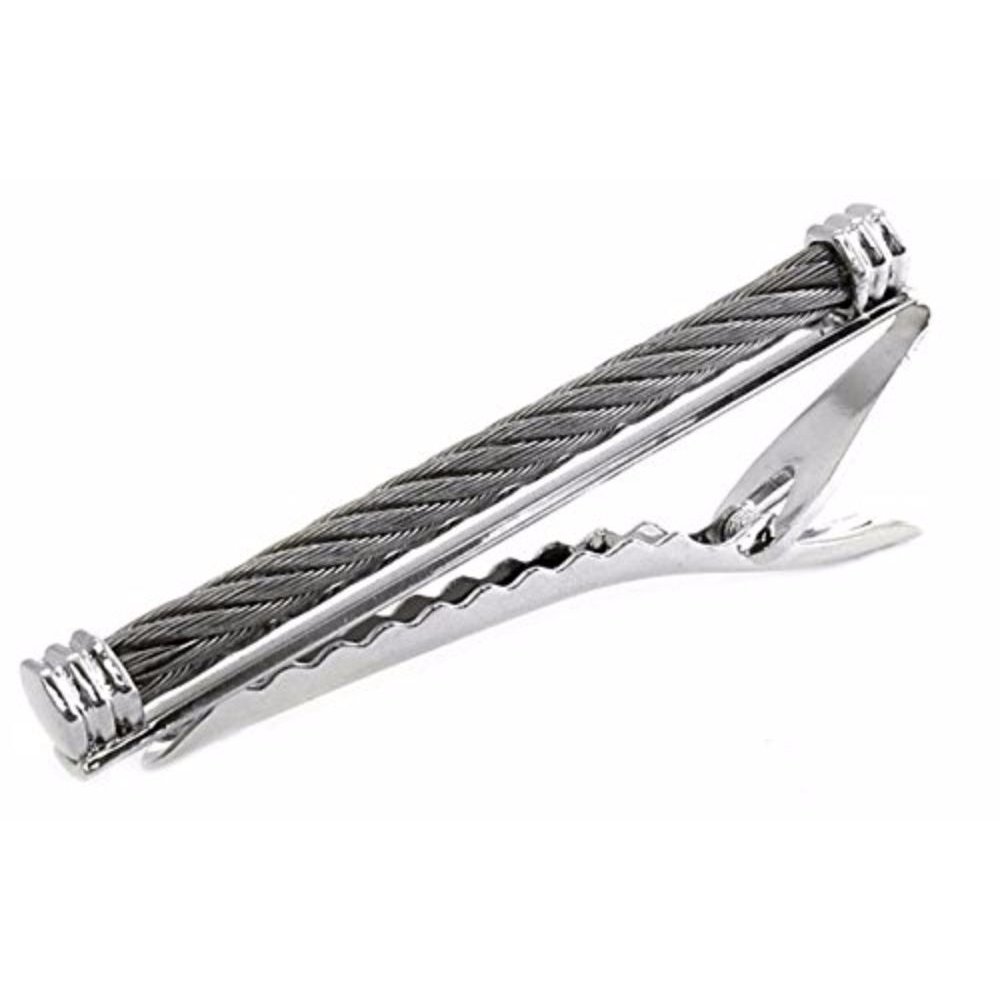 Puentes Denver Mens Tie Clip Stainless Steel Wire Cable Tie Bar 2.5