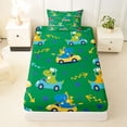 thumbnail image 3 of Metsweet Cute Dino Car Twin Sheets 3pcs, Kawaii Animal Bedding, Green Yellow Red,1 Fitted Sheet, 1 Flat Sheet and 1 Pillowcase, 3 of 5