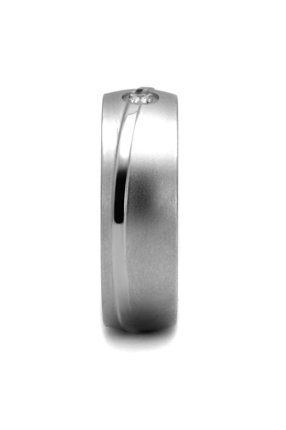 TK2931 - High polished (no plating) Stainless Steel Ring with AAA Grade CZ in Clear