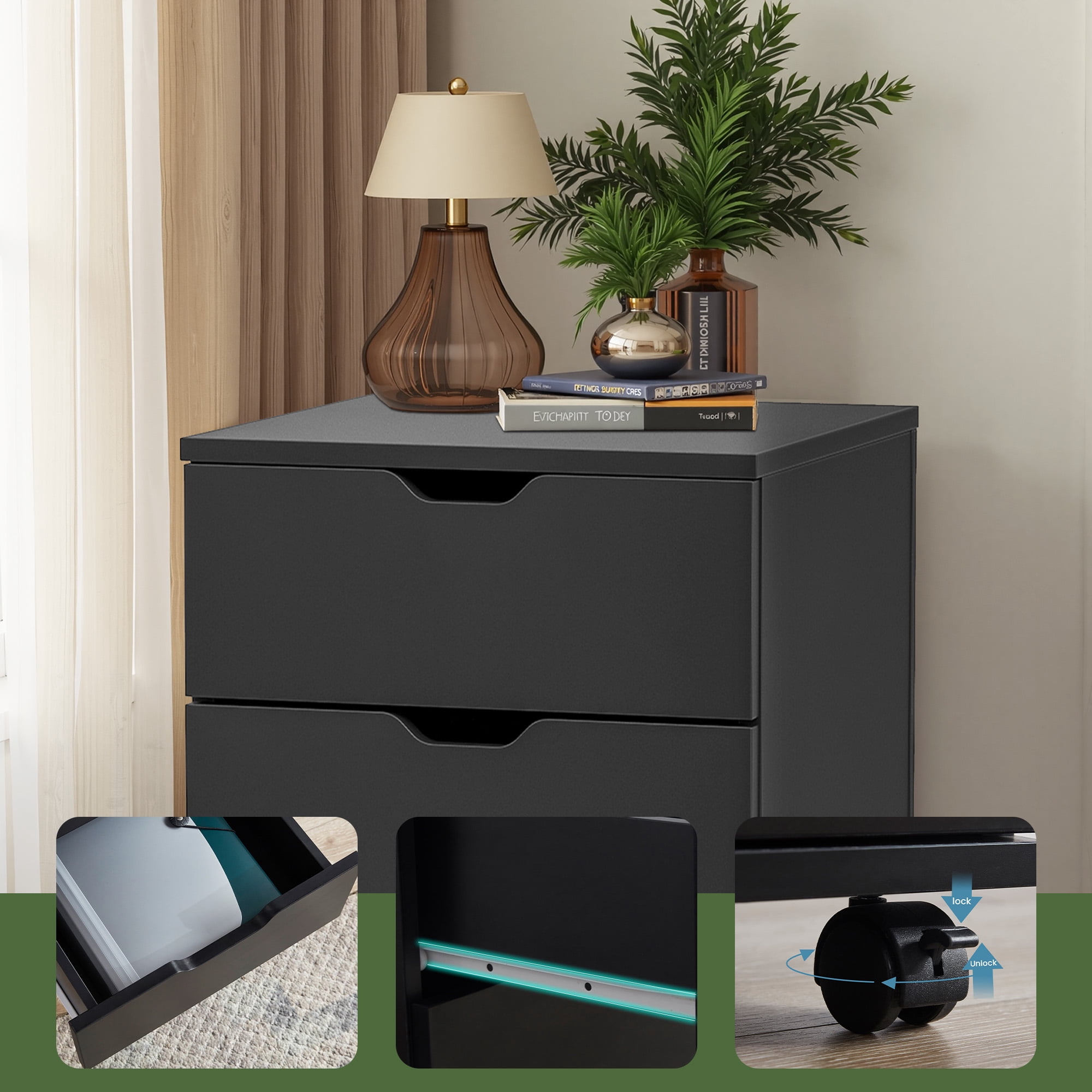MAYEERTY 3-Drawer Vertical Wood Filing Cabinet with Casters for Home Office, Black, Non-Assembled
