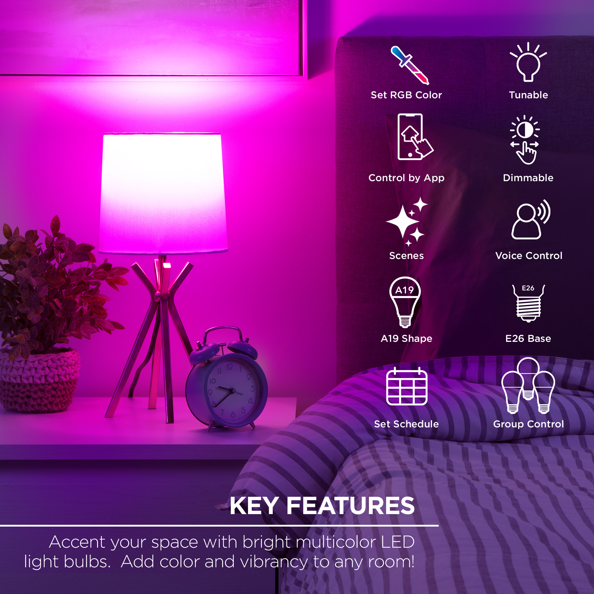 Merkury Smart LED Bulbs RGBW Dimmable A19, 4-Pack photo 2
