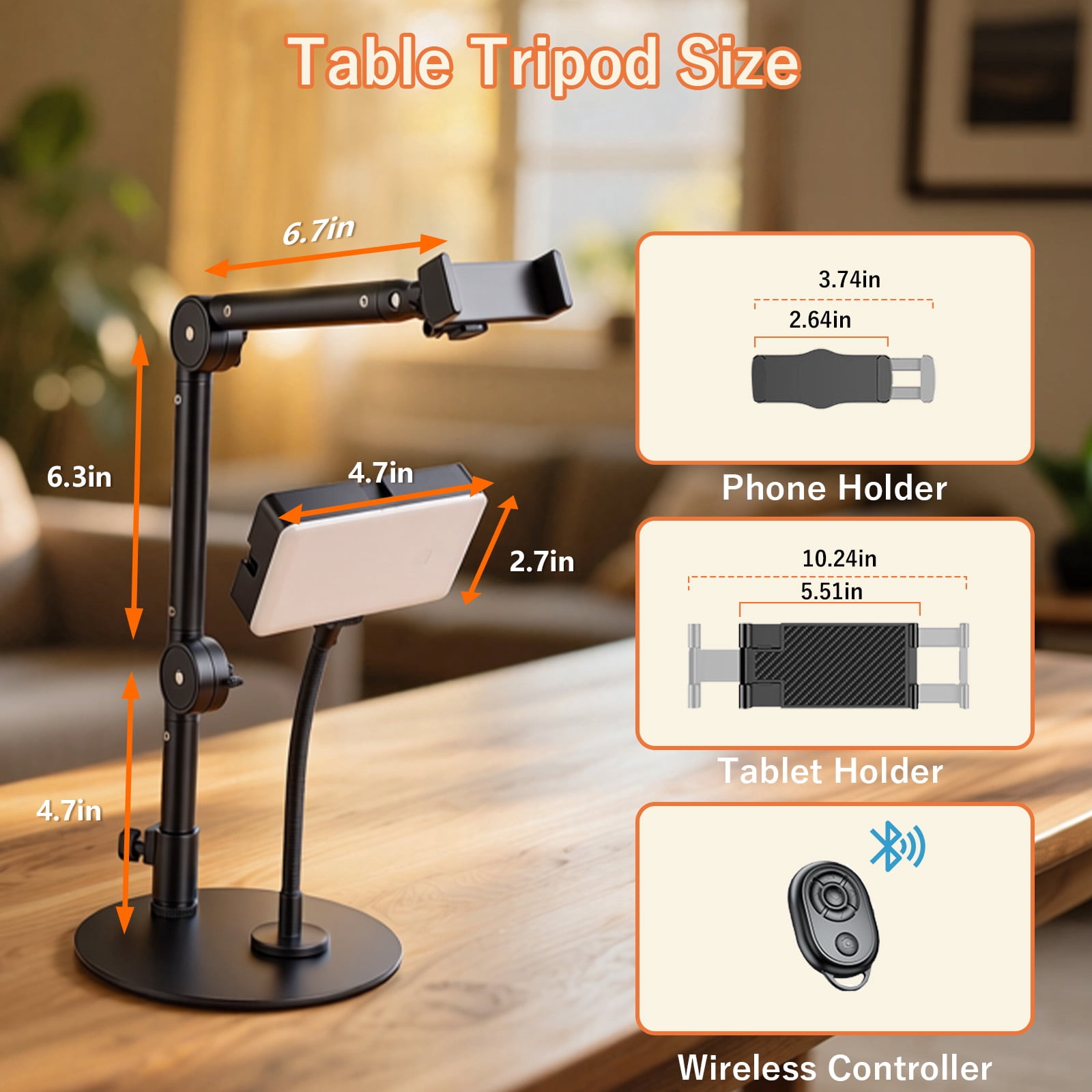 HAARAY Overhead Phone Mount with 1800mAh Magnetic Rechargeable Light for Desk, 90 LED Dimmable Selfie Light with 3-Stage Adjustable Stand & Remote, Phone Tablet Stand for Video Recording, Live Stream