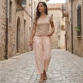 thumbnail image 5 of Inglocry Womens Faux Linen Striped Barrel Pants Comfy Drawstring Capri Pant Summer Beach Vacation Lounge Trousers with Pockets Beige L, 5 of 7