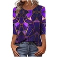 thumbnail image 3 of TaTaai Womens Boho Chic Random Print Round Neck 3/4 Sleeve Tops Casual Loose Pullover T Shirts Soft Comfortable All Season Daily Party Wear Gift, 3 of 7