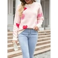 thumbnail image 4 of Women's Cute Heart Cream Sweaters Trendy Fall Pullover Crewneck Long Sleeve Soft Knitted Sweater Top, 4 of 10