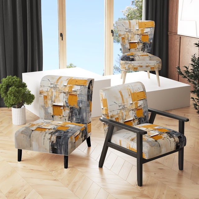 Designart "modern Assemblage II" Yellow Paint Stroke Upholstered Accent Chair - Modern Arm Chair For Living Room